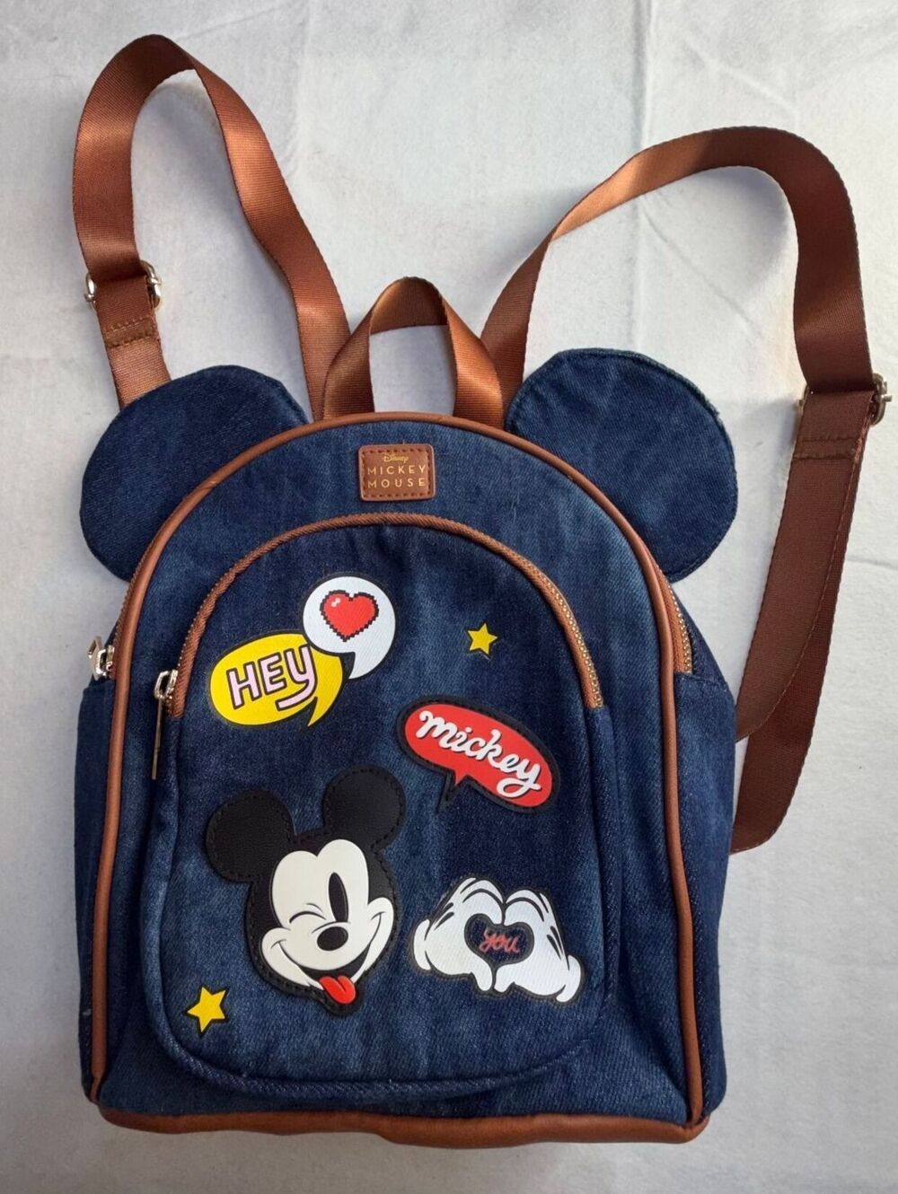 Bioworld Disney Mickey Mouse Patch Denim Faux Leather Mini Backpack